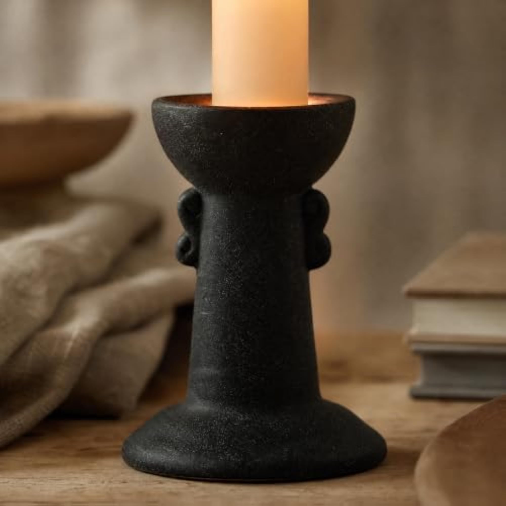 Nordic Ceramic Candle Holder, Black Design